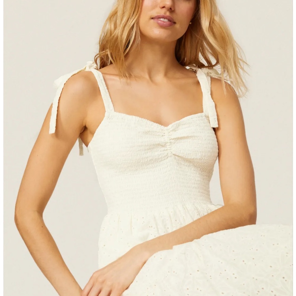 Madewell Lucie Eyelet Tie Strap Tiered Midi Dress Size M Cream Floral
